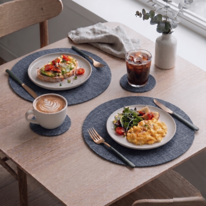 아지랩 1+1 모던 방수 식탁매트 2p + 티코스터 2p, 네이비 블루, 2개, 33 x 33cm