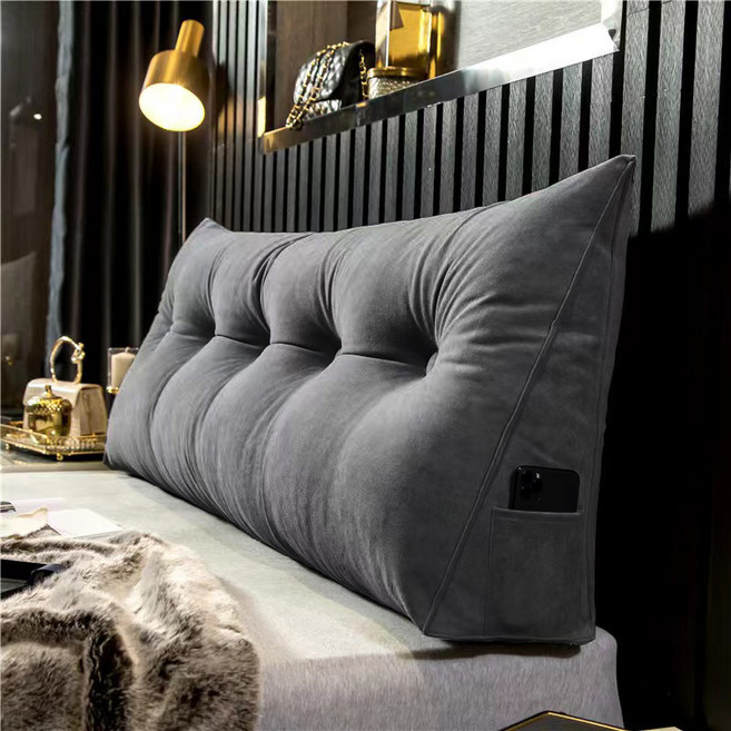 유판 고급스러운 폭신한 원단 롱 삼각 쿠션, D 회색