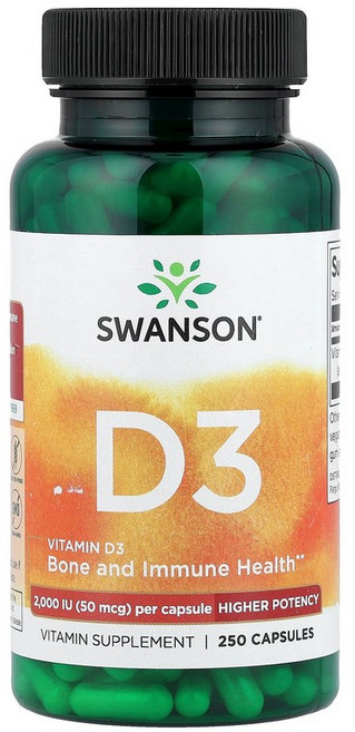 스완슨 비타민 D3 2 000IU 250캡슐 x2개, 250정, 2개