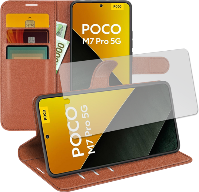 샤오미 포코 M7 PRO 가죽 지갑 케이스 + 저반사 지문방지 필름