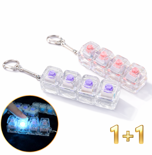 로로메라 키보드키링 1+1 핑크 퍼플 2종 LED 클릭커 스트래스해소 키캡 키링 딸깍이, 1