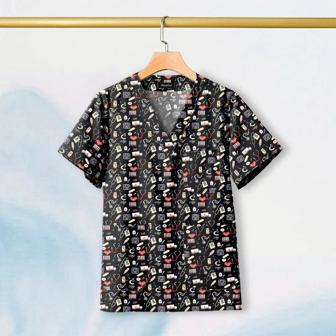 코튼 스크럽 프린트 유니폼 반려동물 그루밍 작업복, 1개, Color: 5. 72052 / Size: E. L