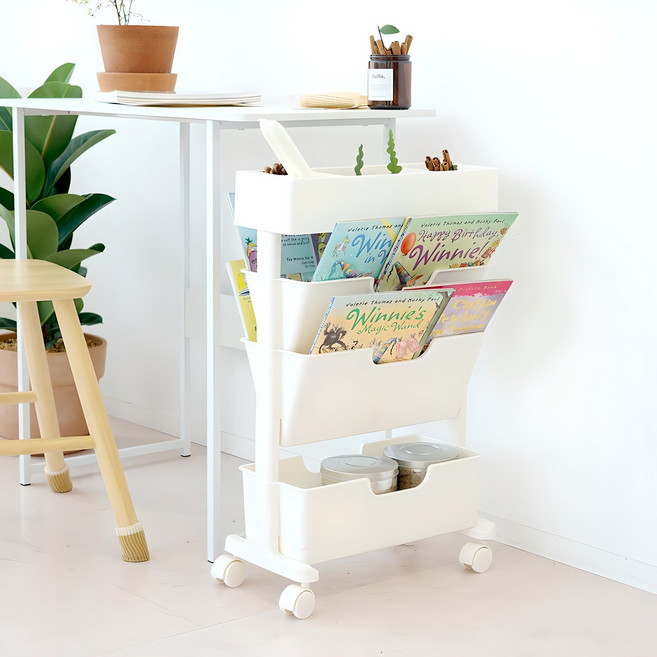 보노하우스 모던 슬림 북 트롤리, 화이트, 4단