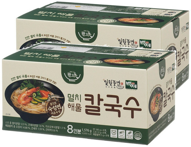 백제 멸치해물칼국수 1576g(197g x 8P), 2박스, 1.576kg