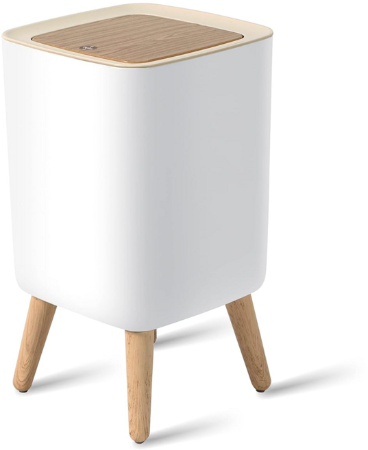 우드다리 스탠드 쓰레기통 화이트 북유럽 미니멀 인테리어 주방 거실용 휴지통, 하양