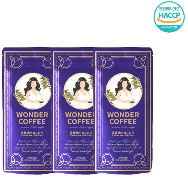 신선한 원더 더치커피 파우치 콜롬비아 슈프리모, 3개, 1개입, 30ml