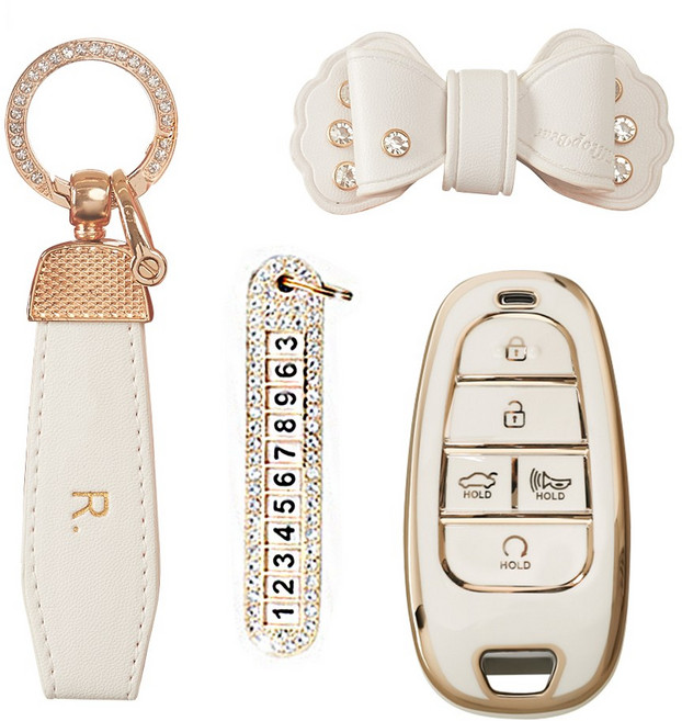 현대 차키케이스 현대자동차 키케이스 현대 키케이스 그랜저 키케이스 현대 키홀더 현대 차키 커버 호환 스마트키 케이스, B/화이트/(2번)