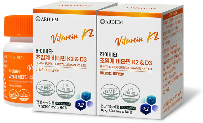 아르디엠 하이비타 초임계 비타민 K2&D3 메나퀴논 MK7 300mg, 2개, 60정