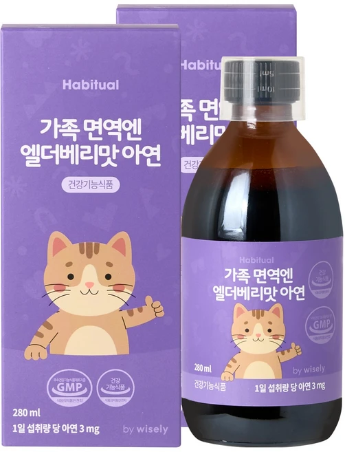 와이즐리 가족면역엔 엘더베리맛 아연, 2개, 280ml - 쿠팡