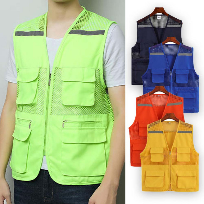 온모어 여름 작업 조끼 남자 망사 단체 행사 현장 근무 안전 여성 남성 용품 배달 쿨 베스트 단체복 쿨링 작업용 작업복 형광 안전조끼 LED 야광 반사 신호수, 1개, 청록