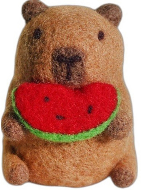 羊毛氈DIY材料包 小豬柴犬造型吊飾 手作鑰匙圈裝飾 (附教程 配件全配), 吃瓜水豚, 1個