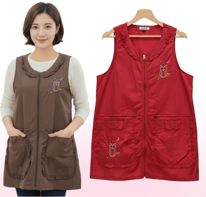 위키란쥬 부엉이 일반 지퍼 앞치마, 빨강