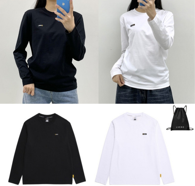 내셔널지오그래픽 긴팔 티셔츠 남녀공용 베이직 로고 커플 레이어드 긴팔티 면티(르베로가방 지급)