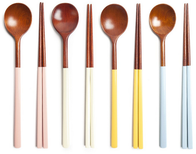 숨쉬는나무 자체제작 파스텔 옻칠 달수저 4인세트, 핑크+크림+옐로+블루, 1세트, 파스텔달수저 4세트