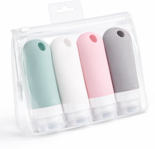 조온하루 여행용 고리형 실리콘 공병 세트 90ml 4개, 1세트, 파스텔