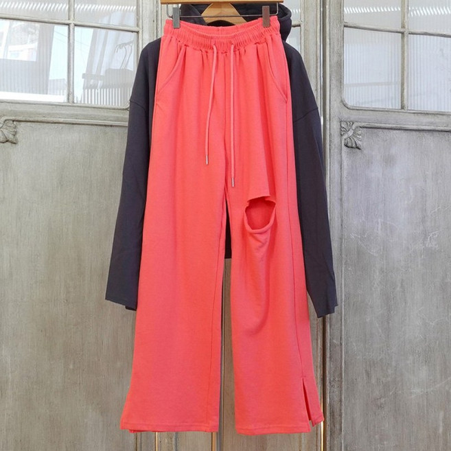 이힝 트임 통 밴딩 면 와이드팬츠