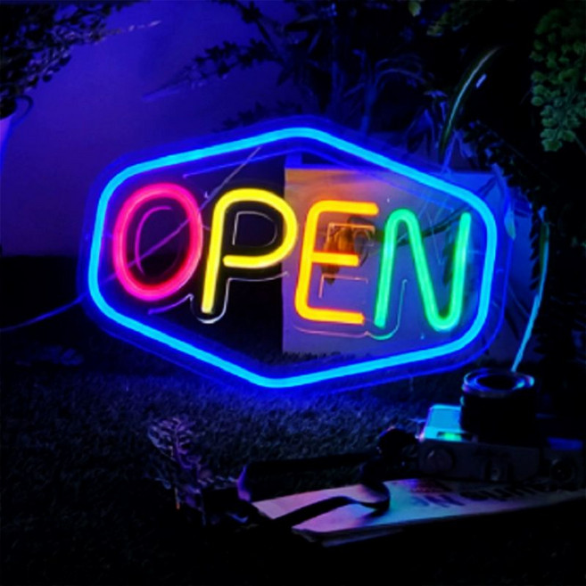 LED 조명 오픈간판 대형가로 영업중 간판, 13 컬러 레터링 OPEN2(40X28cm) 5v US