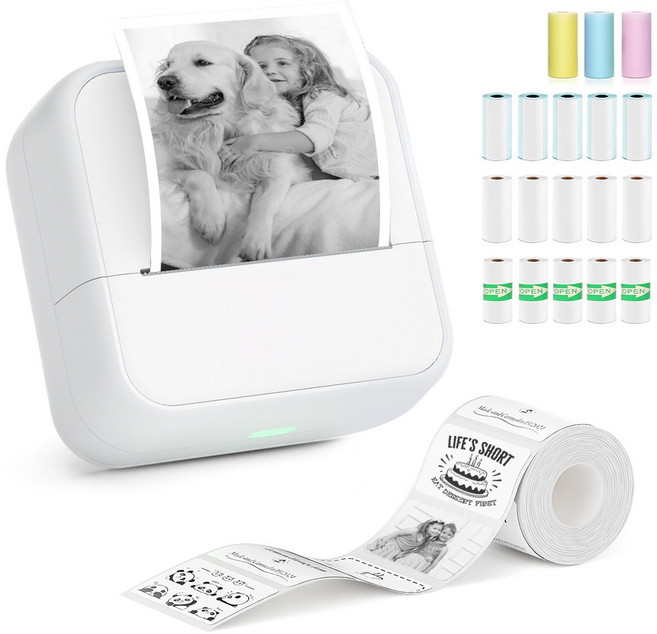 THOUSTA 휴대용 미니 무선 라벨프린터 고화질 블루투스 감열식 가정용 라벨기, 1세트, 화이트+프린터 용지*5+라벨지*5+감열지*5+컬러지*3