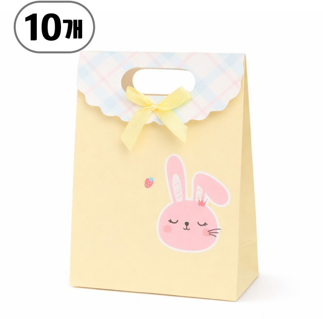 토끼 구디백 미니 손잡이 쇼핑백 답례품 포장백 선물포장, 10개, 옐로우