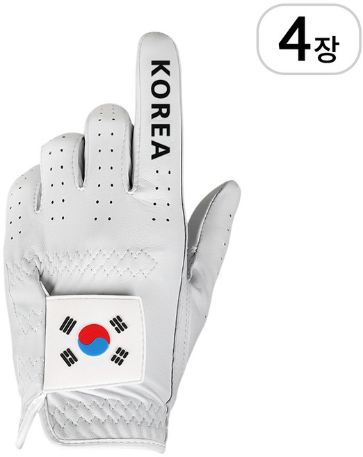 업셋 국가대표 태극기 전체 올양피 골프장갑 왼손 4p, 화이트, 4개
