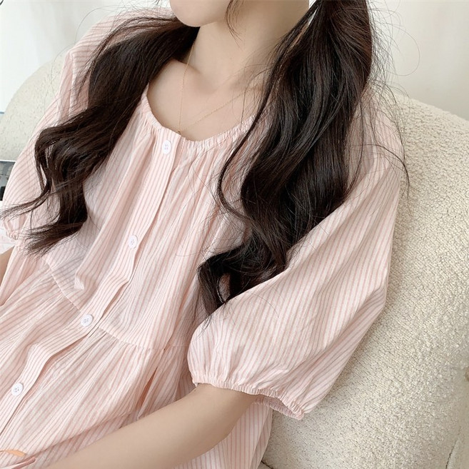 비앙키 반팔 원피스잠옷 빅사이즈 스트라이프 공주 파자마 2color