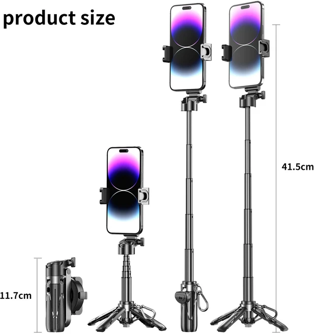 Desiontal P15-B 삼각대 4 섹션 신축성 회전 핸들 Selfie 그립 스틱 폴 화웨이 Xiaomi iPhone 16, 01 P15-B magnetic