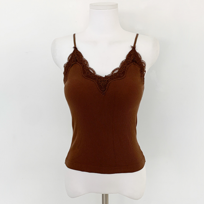 캡내장/페미닌/5col 모네 브이넥 레이스 골지 크롭 캡나시