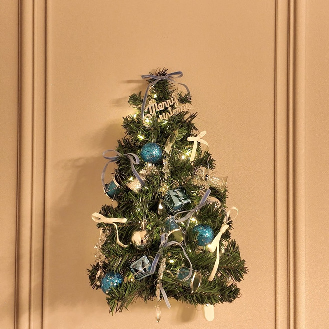 오에모리 벽걸이 트리 크리스마스 미니트리 풀세트 벽트리 테디베어트리, 블루리본코어 45cm