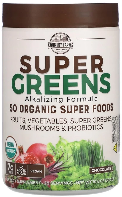 컨트리팜스 Super Greens 알칼리화 포뮬라 초콜릿 300g (10.6oz), 1개 - 쿠팡