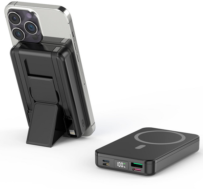 THOUSTA 맥세이프 호환 보조배터리 10000mAh 22.5W PD QC3.0 대용량 무선 고속충전 일체형 휴대용충전기, 1개, 블랙-10000