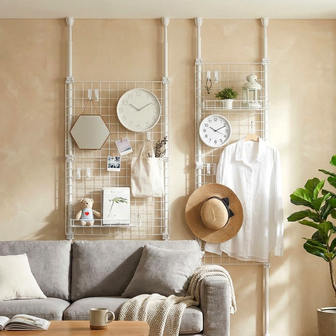 디허브 이지락 메쉬 파티션 가벽 높이조절 철제 행거 벽선반 공간분리 원룸 가림막, 화이트 파티션600