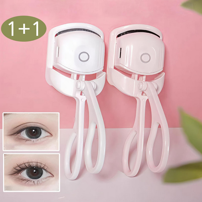 BIKASU 1+1 미니 휴대용 히팅뷰러 무선 히팅 속눈썹 고데기, 1세트, 핑크색+흰색