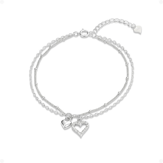 ARIN 실버925 큐빅 하트 콤비 두줄 팔찌 ABQ006