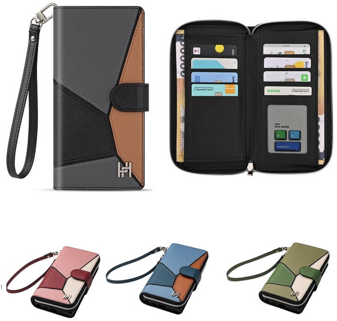 LG 벨벳 케이스 LM-G900N 천연 소가죽 뉴랑떼즈 (콤타나비) (지퍼) 배색톤 양면 더블 월렛 카드 지폐 수납 포켓 지갑 (손목 스트랩 줄 포함) 커버