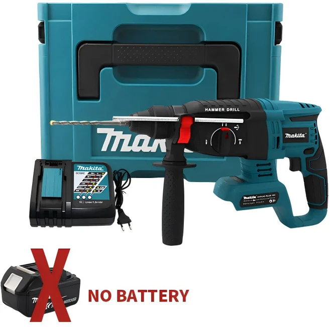 Makita 브러시리스 로터리 전기 해머 드릴 24MM 4 모드 선택기 무선 18V 철거 임팩트 드릴(배터리 없음), [01] No battery, [02] EU, 1개