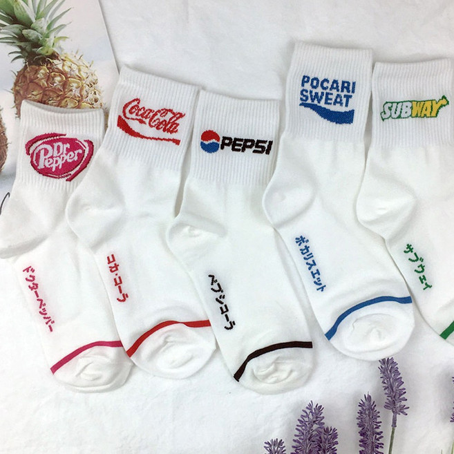 국산 남녀 로고스1 골지 중목 인싸템 스트릿 패션 남자 여자 귀여운 양말 5개 구성