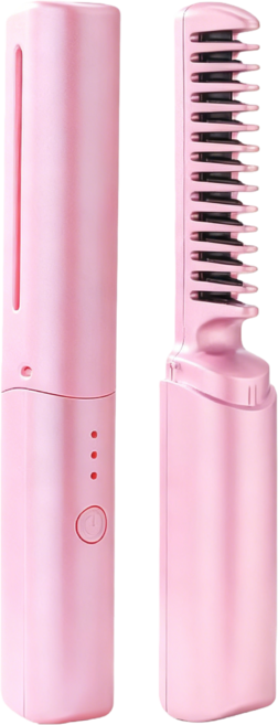 미니 무선 빗고데기 음이온 3단계 온도조절 휴대용 매직기, 핑크색, LF-810