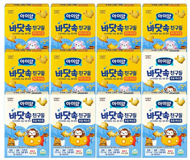 일동후디스 아이얌 바닷속 친구들 12개 혼합, 1세트, 50g, 치즈 비스킷6 + 우유 비스킷2
