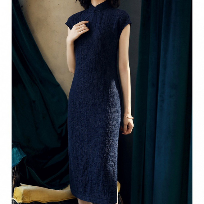 旗袍中式連衣裙2024新款夏季復古國風大碼氣質修身顯瘦純色中長款