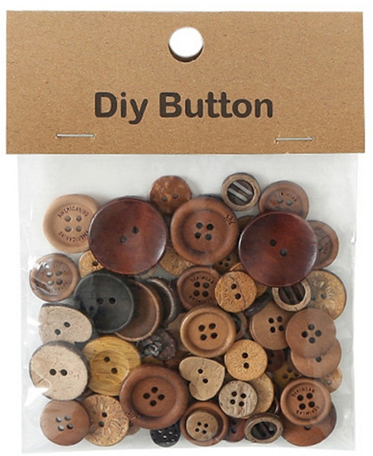 DIY 木質鈕扣，手工藝裝飾鈕扣, 復古椰子扣, 1個