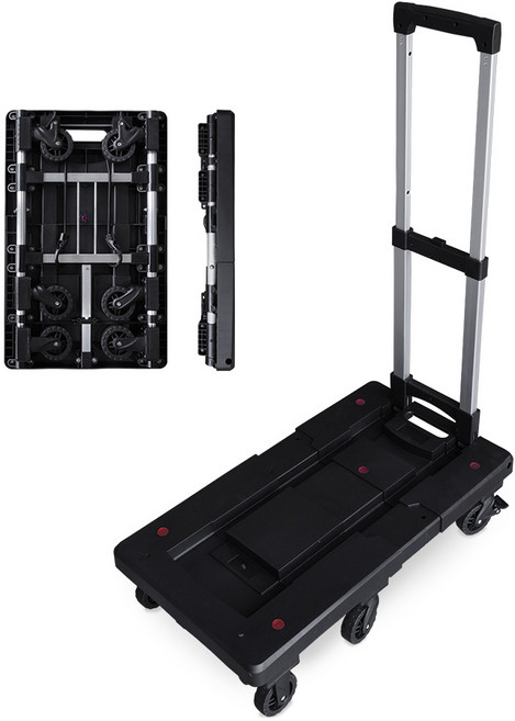 AXL 摺疊手拉車 輕便型推車, 1個, 加長款(6個輪子), 黑