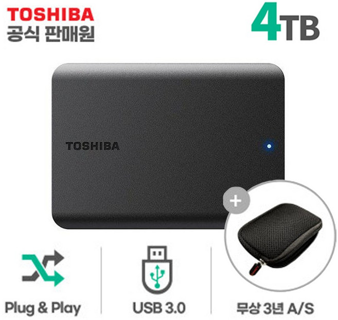 도시바 외장하드 Canvio Basics 칸비오 베이직 A5 (파우치포함), (4TB), 1개