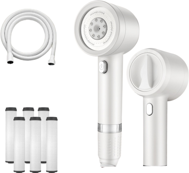 유주리빙 수압상승 4단조절 온오프 필터 샤워기헤드, 화이트, 1개