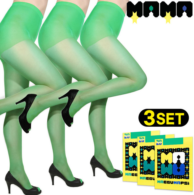 [3세트] MAMA 국내제조 매구맵시 20데니아 투명 컬러스타킹 타이즈 고탄력 팬티스타킹 할로윈 코스프레 의상