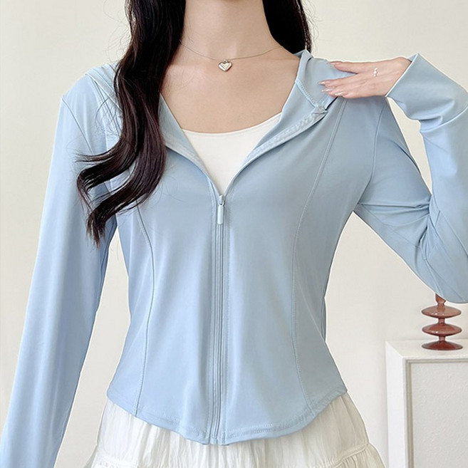 허블리 자외선차단 여성 쿨링 릴렉스핏 후드집업, 블루