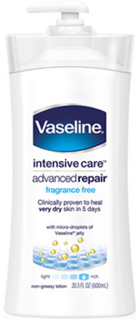 Vaseline intensive care advanced repair 潤膚乳液 600ml, 1個, 白/高效鎖水保濕/600ml