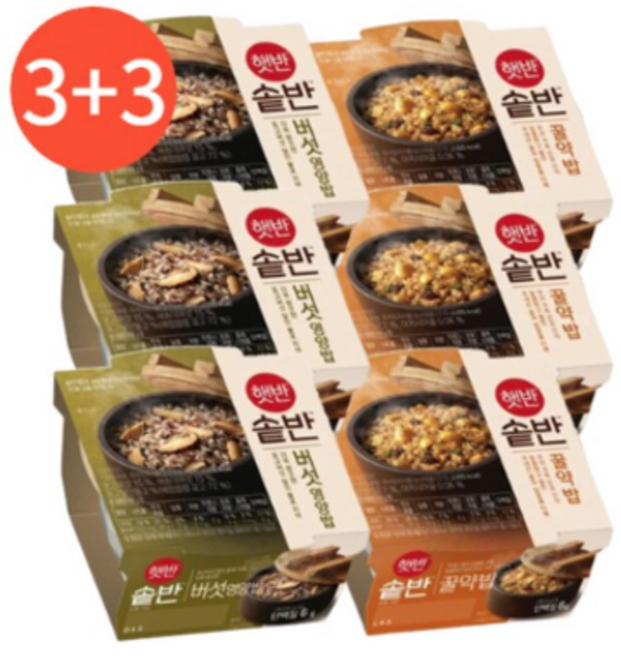 햇반 솥반 버섯 영양밥 200g x 3p + 솥반 꿀약밥 210g x 3p 세트, 3개