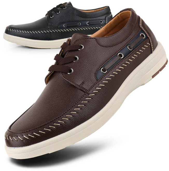 보이센스 소가죽 남자 스니커즈 스티치 라인 데일리 슈즈 남성 단화 로퍼 캐주얼 천연 가죽 컴포트화 보트 슈즈