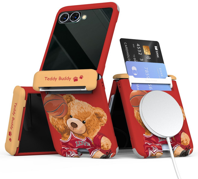 이디즌 갤럭시 Z플립 케이스 컬러 테디시리즈 귀여운 디자인 슬림 카드 2장 수납 힌지보호 충격방지 맥세이프 호환 자석내장