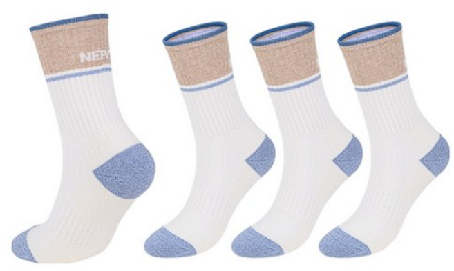 네파 여성용 투톤 무압박 쿠션 장목 등산양말, 아이보리 + 베이지, 4개